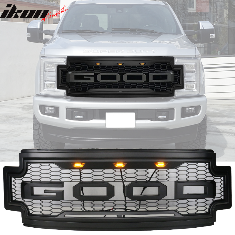 2017-2019 F-250 F-350 R Style Front Bumper Hood Grille Matte Black