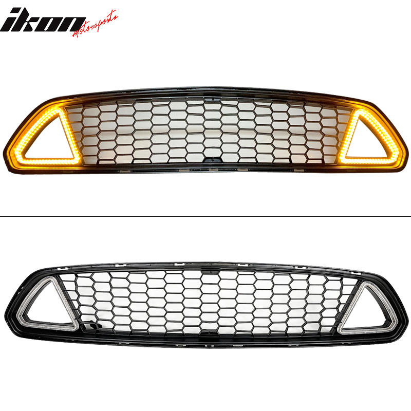 Fits 15-17 Ford Mustang IKON Style Unpainted Front Upper Mesh Grille W/ LED