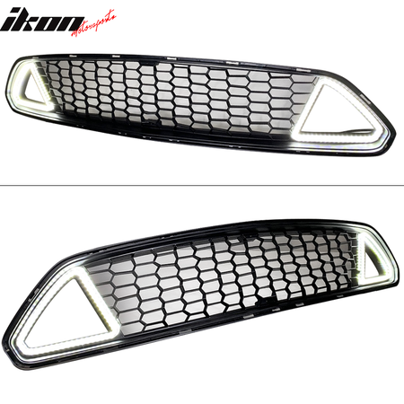 Fits 15-17 Ford Mustang IKON Style Unpainted Front Upper Mesh Grille W/ LED