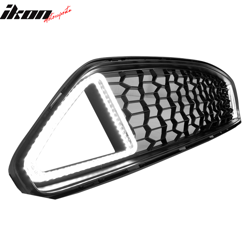 Fits 15-17 Ford Mustang IKON Style Unpainted Front Upper Mesh Grille W/ LED