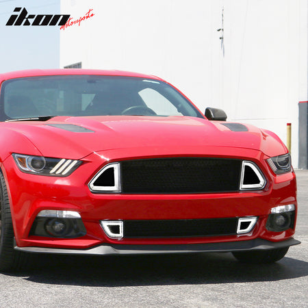 IKON MOTORSPORTS, Front Upper Grille Compatible With 2015-2017 Ford Mustang all Models, Front Mesh Hood Grille W/ White DRL Light Yellow Signal Black Factory Grade Plastic IKON Style, 2016