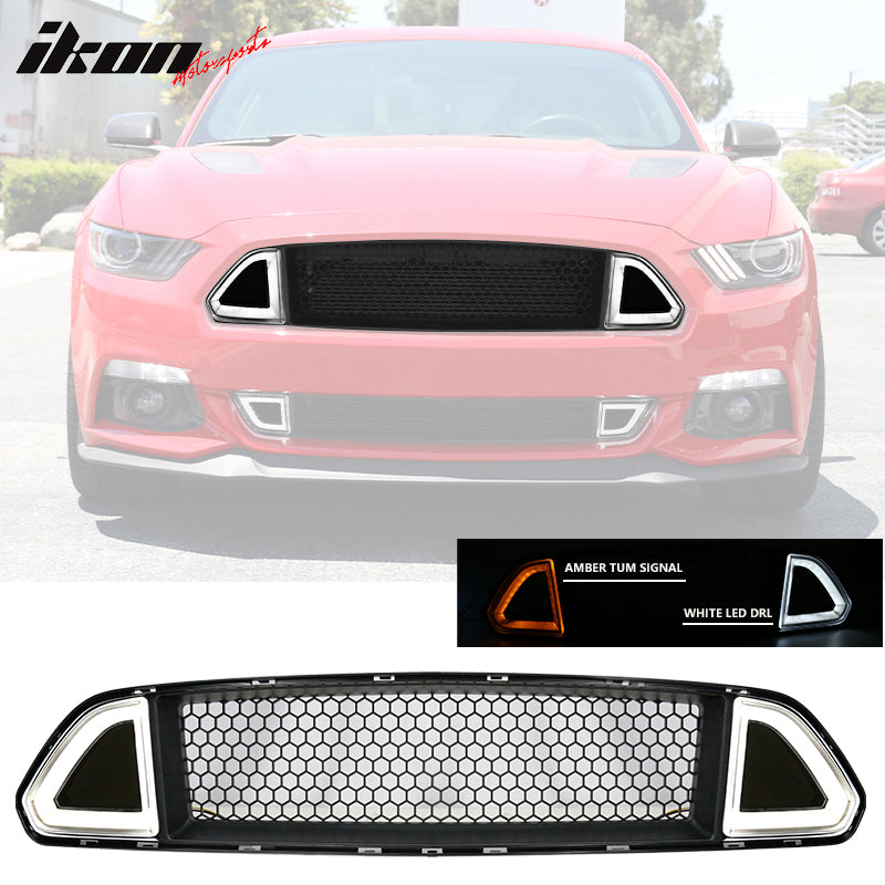 2015-2017 Ford Mustang Front Upper Grille W/White DRL Yellow Signal