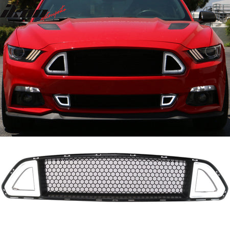 Fits 15-17 Mustang Front Hood Upper Grille White DRL LED With Amber Turn Signal