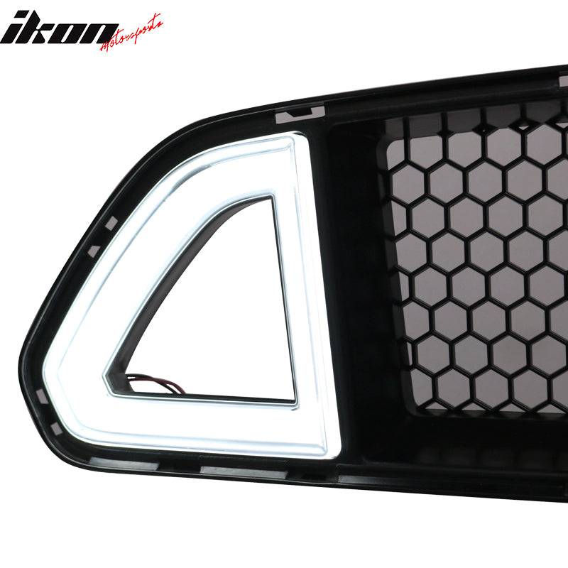 Fits 15-17 Mustang Front Hood Upper Grille White DRL LED With Amber Turn Signal