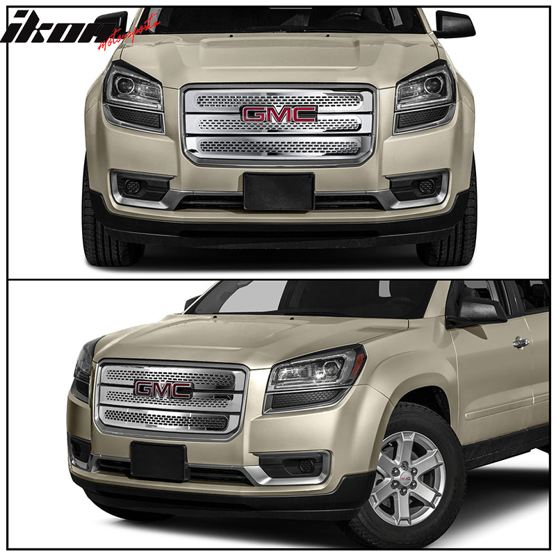 Grille Overlay Compatible With 2013-2016 GMC Acadia SL/SLE/SLT, Denali Style Chrome ABS Front Bumper Grille Cover Hood Mesh Guard Tape On by IKON MOTORSPORTS, 2014 2015