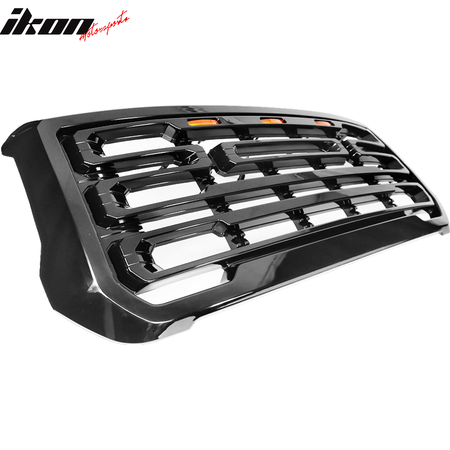 IKON MOTORSPORTS, Front Grille Compatible With 2015-2018 GMC Sierra 2500 3500, ABS Front Grille Bumper Hood Upper Shell Guard with Signal Lights, 2016 2017