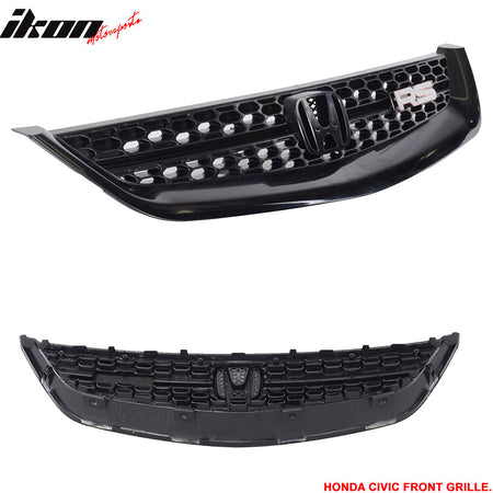 Fit 01-03 Honda Civic RS Style Unpainted Black Front Upper Hood Grille Grill ABS