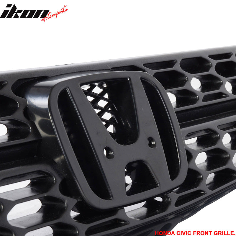 Fit 01-03 Honda Civic RS Style Unpainted Black Front Upper Hood Grille Grill ABS