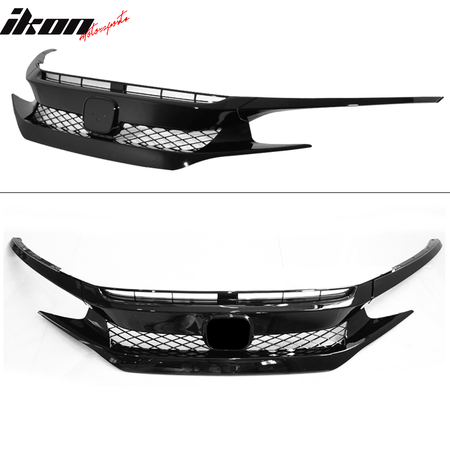 Fit 16-21 Honda Civic 10th Gen FK8 Type R T-R Style Front Grille ABS Gloss Black