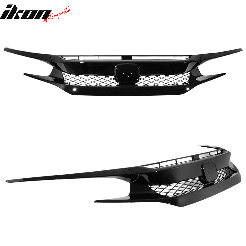 Fit 16-21 Honda Civic 10th Gen FK8 Type R T-R Style Front Grille ABS Gloss Black