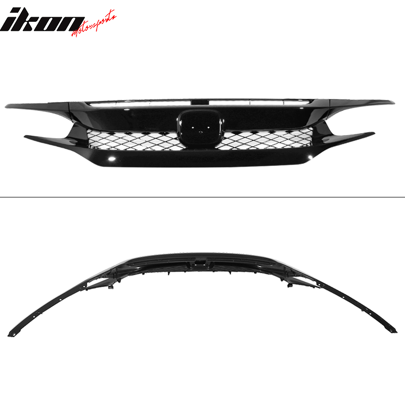 Fit 16-21 Honda Civic 10th Gen FK8 Type R T-R Style Front Grille ABS Gloss Black