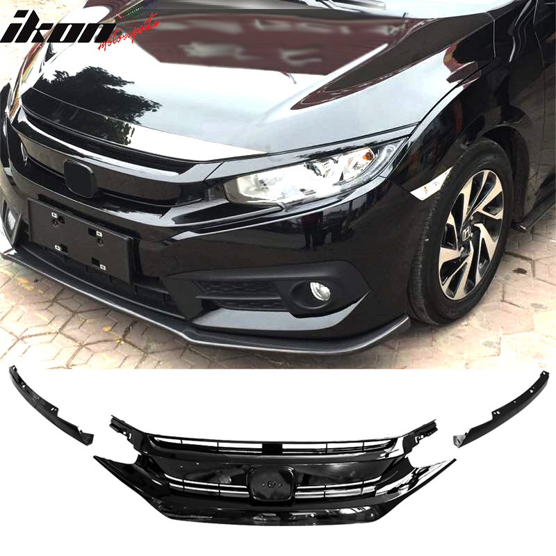 2016-2021 Honda Civic 10th Gen Mesh Gloss Black Front Bumper Car Grill