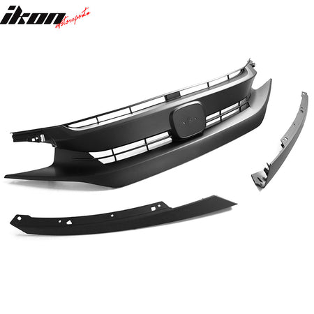 Fits 16-21 Honda Civic 10th OE Style Front Bumper Hood Grille Grill Matte Black