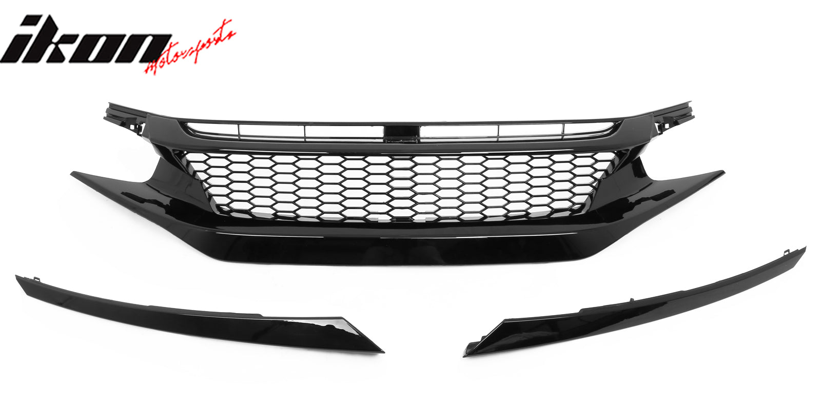 Fits 19-21 Honda Civic Sedan Honeycomb Gloss Black Front Bumper Upper Grille ABS