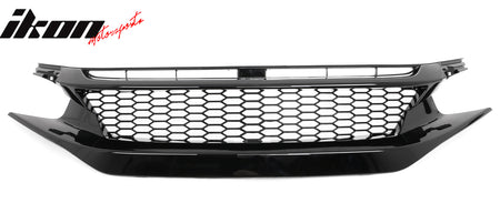 Fits 19-21 Honda Civic Sedan Honeycomb Gloss Black Front Bumper Upper Grille ABS