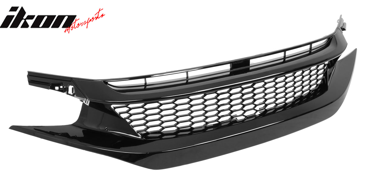 Fits 19-21 Honda Civic Sedan Honeycomb Gloss Black Front Bumper Upper Grille ABS