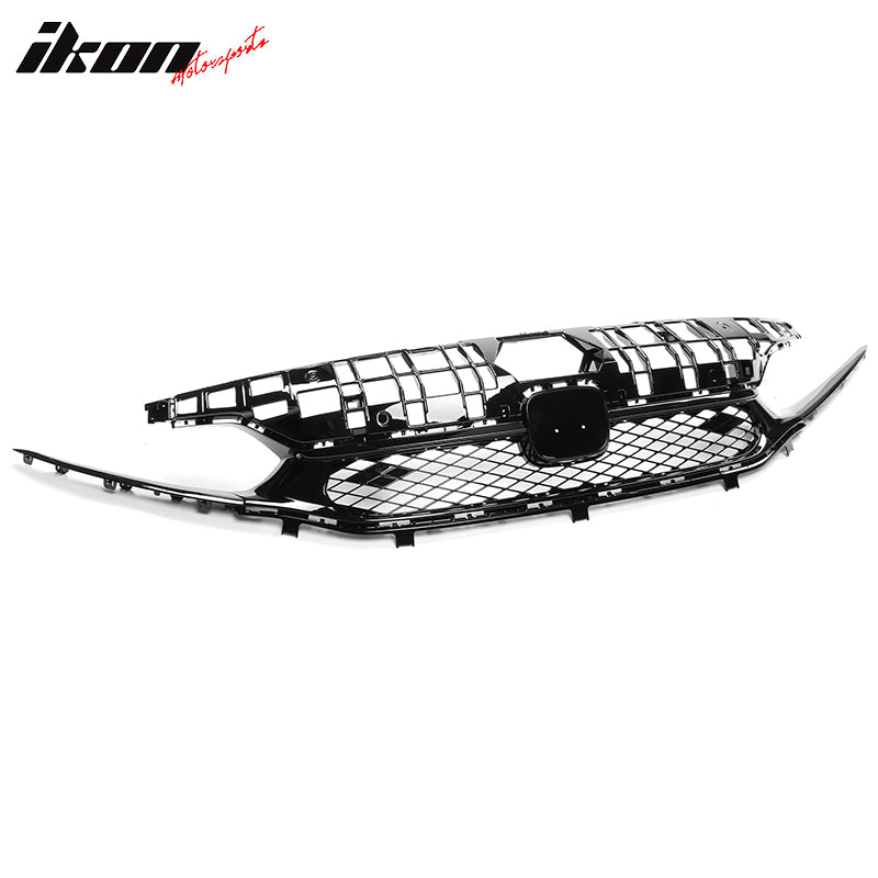 IKON MOTORSPORTS, Front Upper Grille Compatible With 2022-2024 Honda Civic Sedan 4-Door, Rock Style Gloss Black ABS Honeycomb Front Bumper Mesh Grill