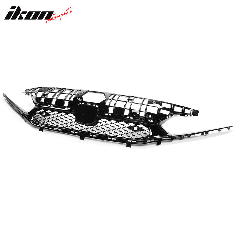 Fits 22-24 Honda Civic Base Sedan Rock Style Front Upper Grille Gloss Black ABS