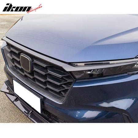 IKON MOTORSPORTS, Front Grille Trims Compatible With 2023-2025 Honda CR-V All Models, OE Style Carbon Fiber Print ABS Bonnet Headlight Molding Trim 3PCS