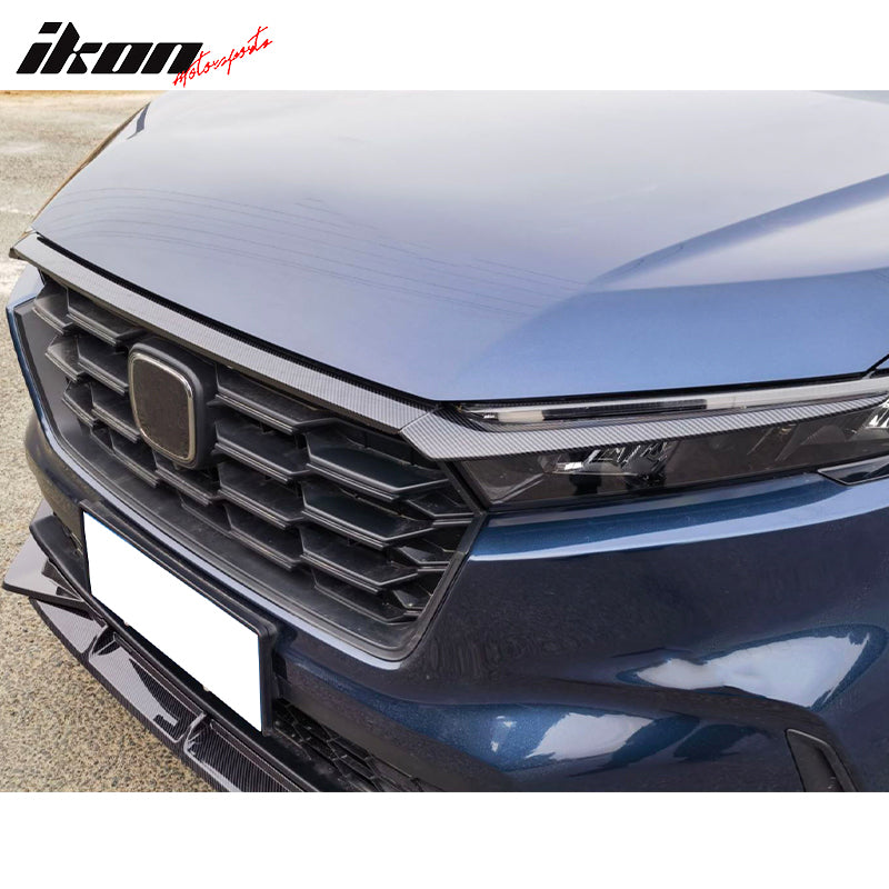 IKON MOTORSPORTS, Front Grille Trims Compatible With 2023-2025 Honda CR-V All Models, OE Style Carbon Fiber Print ABS Bonnet Headlight Molding Trim 3PCS