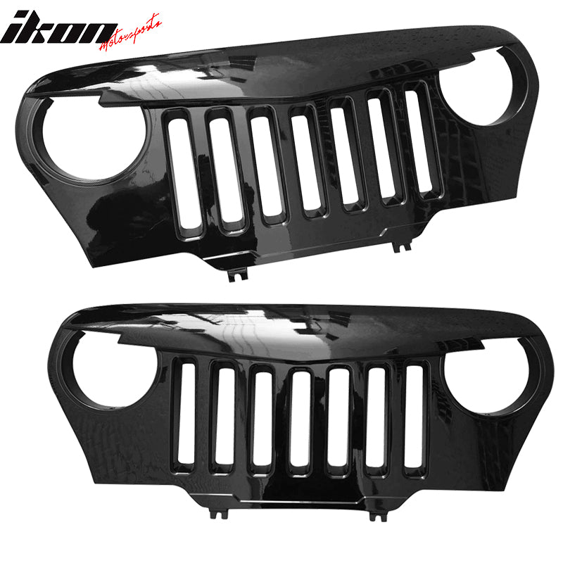 Fits 97-06 Jeep Wrangler TJ V1 Angry Bird Style Grille Gloss Black ABS