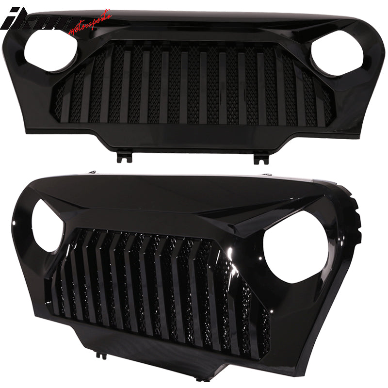 Front Grille Compatible With 1997-2006 Jeep Wrangler, Top Fire Style Gloss Black ABS TJ V2 Hood Protection by IKON MOTORSPORTS, 1998 1999 2000 2001 2002 2003 2004 2005