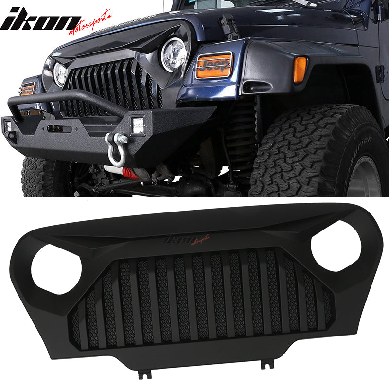 1997-2006 Jeep Wrangler TJ V2 Topfire Monster Hood Matte Mesh Grill