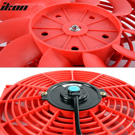 Universal 12 in Pull Push Electric Radiator Engine Cooling Fan W/ Mount Kit Red