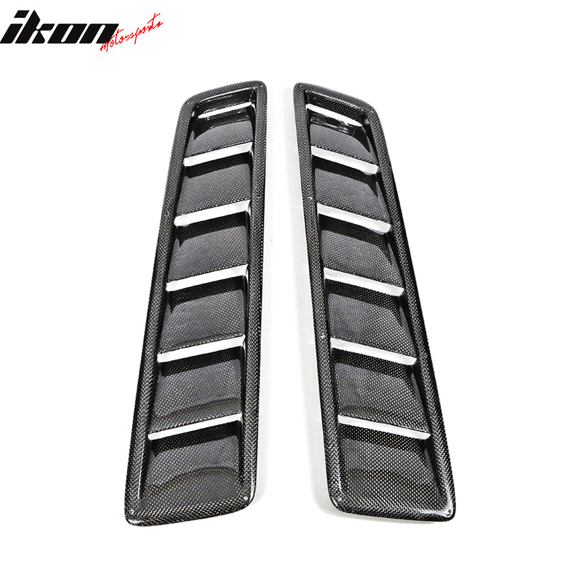 IKON MOTORSPORTS Universal Fitment Carbon Fiber Air Flow Hood Vent Scoop Bonnet Cover 2PC 20X5 Inch