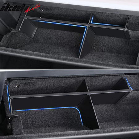 IKON MOTORSPORTS, Glove Box Organizer Partition Plate Compatible With 2022-2023 Tesla Model Y, Black PP Front Glove Box Organizer Compartment Tray Interior Accessories 4PCS