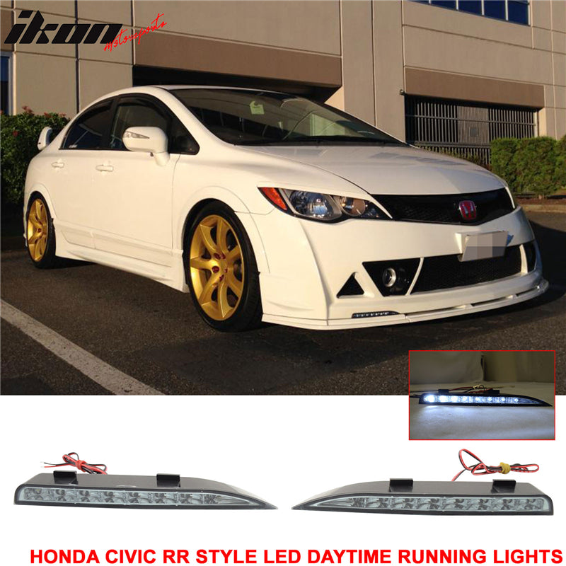 Fits 06-11 Civic Mugen RR Style Front Bumper + Fender Flare + LED DRL Lights