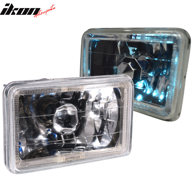 6x4 Inch White Halo H4 Bulb Sealed Beam Square Projector Headlight Headlamp 2PCS