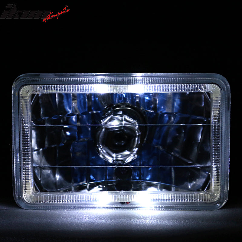 6x4 Inch White Halo H4 Bulb Sealed Beam Square Projector Headlight Headlamp 2PCS