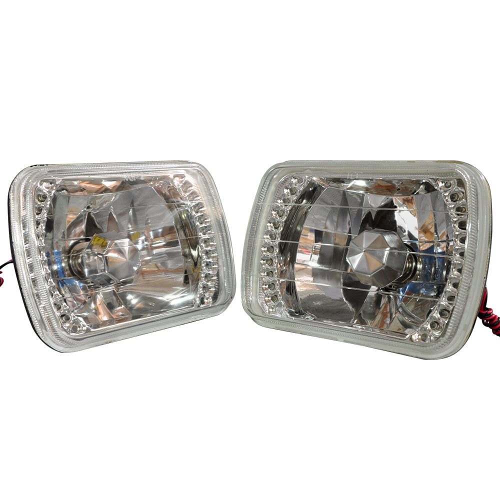 Headlights UNIVERSAL FITMENT, 7X6 Sealed Beam LED Headlights With H4 Bulbs H620052 Chrome Housing Diamond Cut by IKON MOTORSPORTS