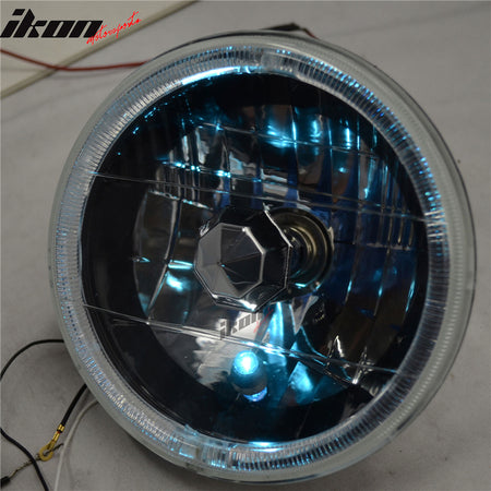 7 Inch Round H4 Headlight Lamp With Halo Halogen Bulb Clear Lens Blue City Light