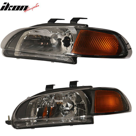 Fits 92-95 Honda Civic 4Dr Sedan Amber JDM Style Pair Glass Lens Headlights Lamp