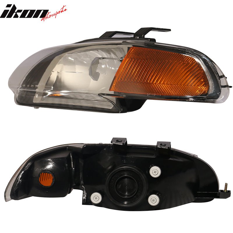 Fits 92-95 Honda Civic 4Dr Sedan Amber JDM Style Pair Glass Lens Headlights Lamp