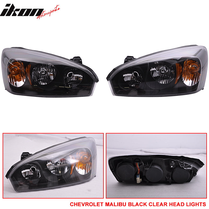 2004-2007 Chevy Malibu Headlights Lamp Clear Lens Amber Reflectors