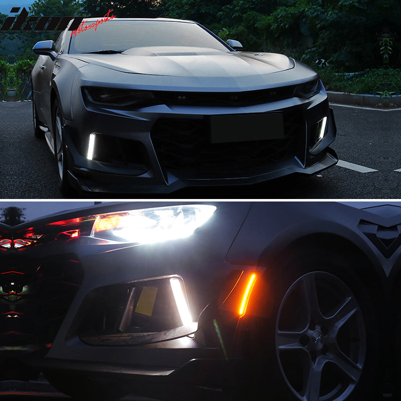 Fog Lights Compatible With 2016-2023 Chevy Camaro, ZL1 DRL Daytime Running Light Fog Lamps Clear No Turn Signal Function 2Pc ABS PC by IKON MOTORSPORTS, 2017