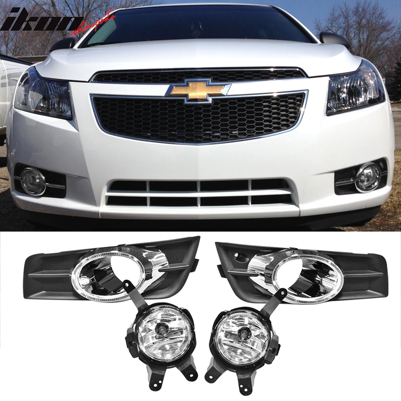 Fits 09-14 Chevy Cruze OE Black/Chrome Front Lower Foglights Pair