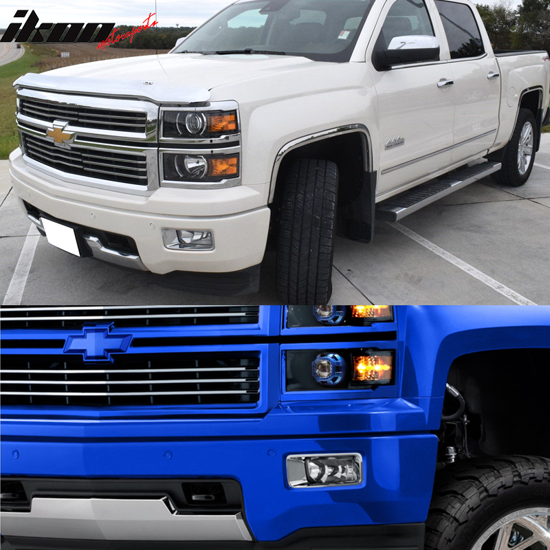 Fog Lights Compatible With 2013-2015 Chevrolet Silverado, Factory Style Black Housing and Clear Lens ABS Glass Cover Front Fog Light Fog Lamp LH RH Set by IKON MOTORSPORTS, 2014