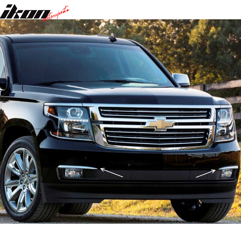 IKON MOTORSPORTS Lights Compatible With 2015-2020 Chevy Suburban Tahoe, Front Fog lights Trim Pairs Chrome LTZ Trim