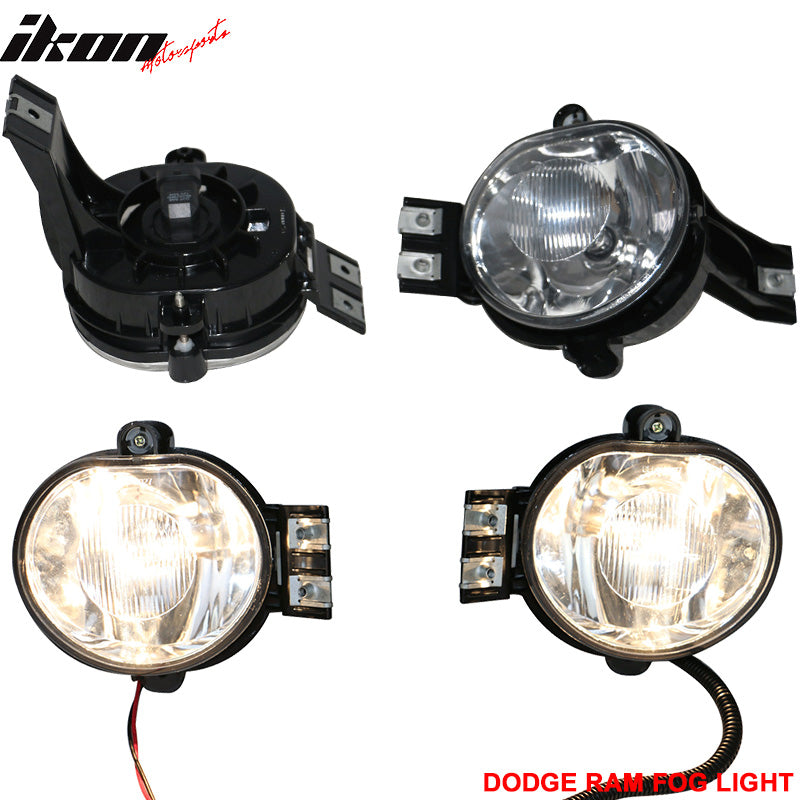 IKON MOTORSPORTS Fog Lights, Compatible With 2003-2008 Dodge Ram, Fog Lamp Light Pair Wiring Kit Bulb 1992002006(HB4) 12V 55W, Black Housing Clear Lens for Cars 2004 2005 2006 2007