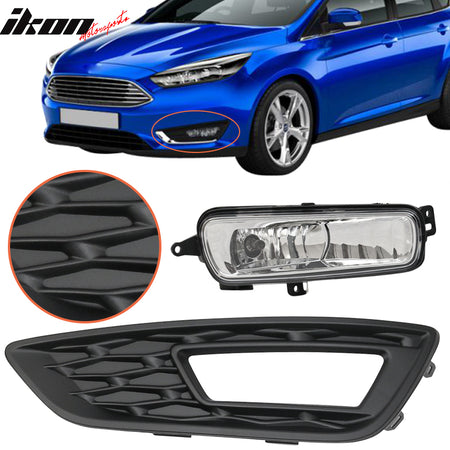 Fog Lights Compatible With 2015-2017 Ford Focus, ABS Black Housing With Clear Lens Fog Lamps Left Right Pairs by IKON MOTORSPORTS, 2016