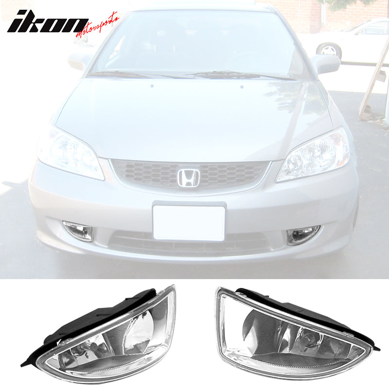 Fits 04-05 Honda Civic 2/4Dr Clear Lens Fog Lights Lamps Kit RH LH