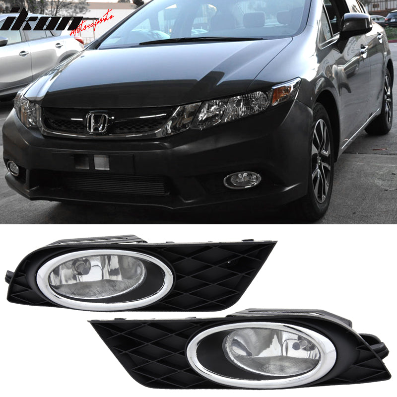 Fits 12-14 Honda Civic 4D & JDM Bumper Jdm Fog Light Lamp Pairs