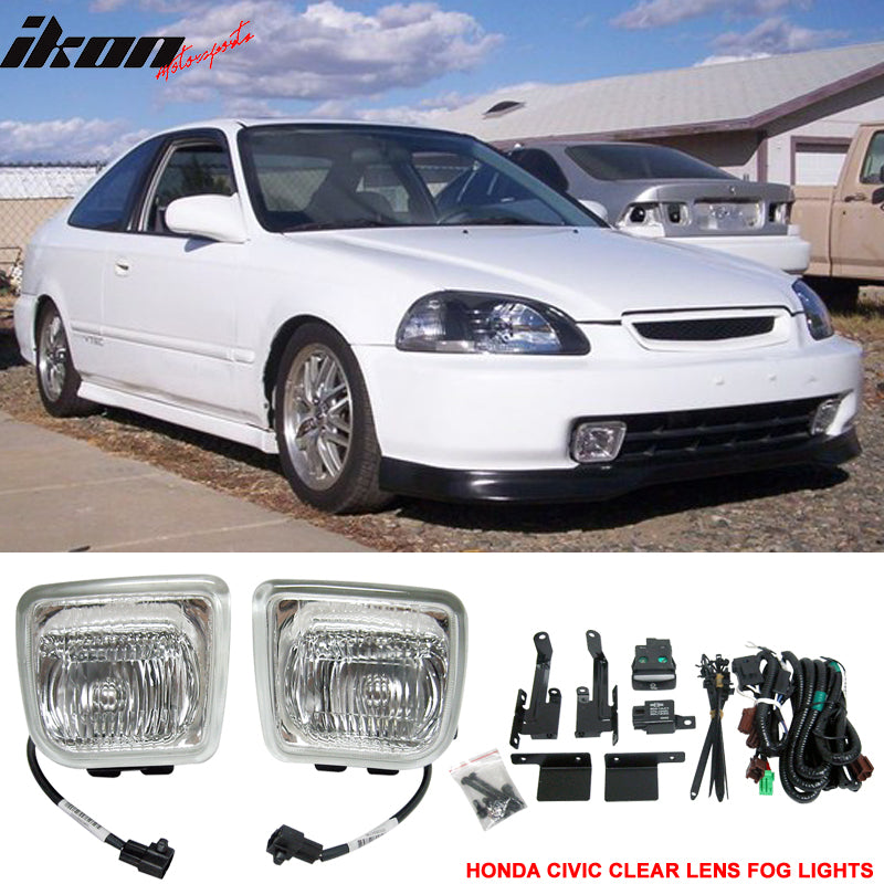 Fits 96-98 Honda Civic EK JDM Clear Lens Fog Lights Lamps