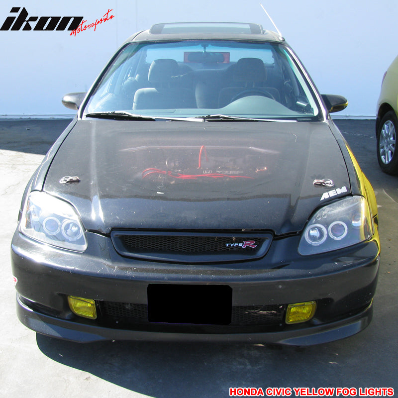 Fog Lights Compatible With 1996-1998 HONDA CIVIC, Factory Style Yellow Fog Lamps Left Right Pairs by IKON MOTORSPORTS, 1997