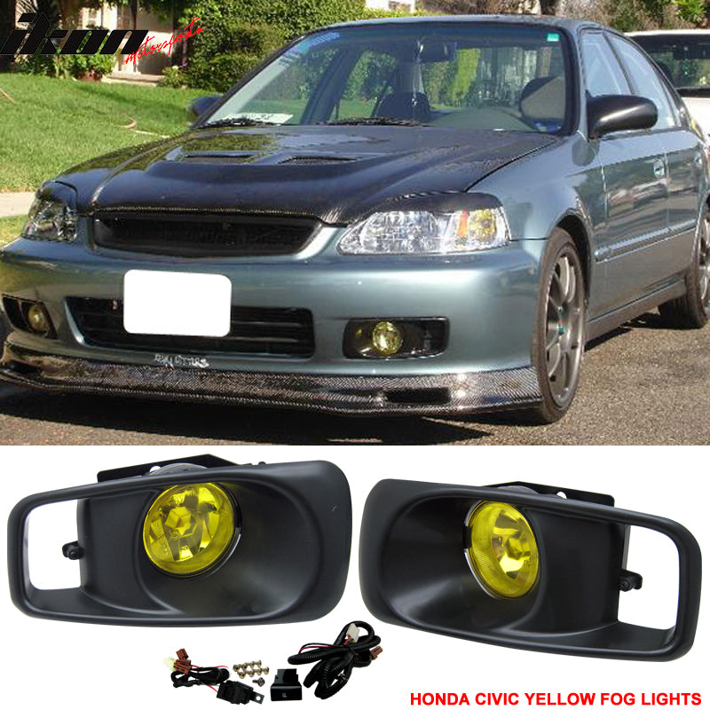 1999-2000 Honda Civic EK JDM Driving Fog Lights w/Switch Yellow Lens