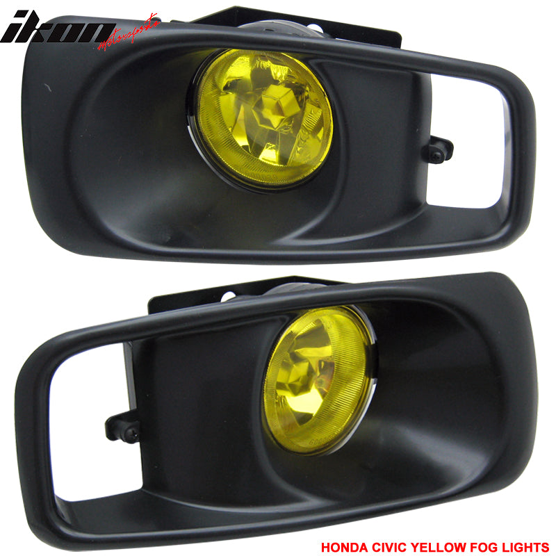 Fits 99-00 Honda Civic EK JDM Driving Fog Lights WithSwitch Yellow Lens Pair